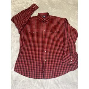 Wrangler Shirt Western Pearl Snap Men's Size XL Red & Black Plaid Button-Up